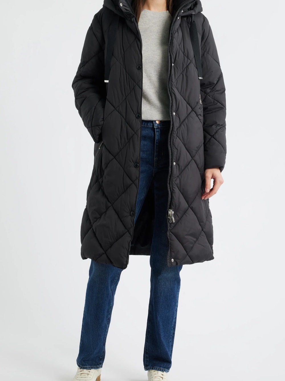 Quilted Hooded Winter Coat - Black